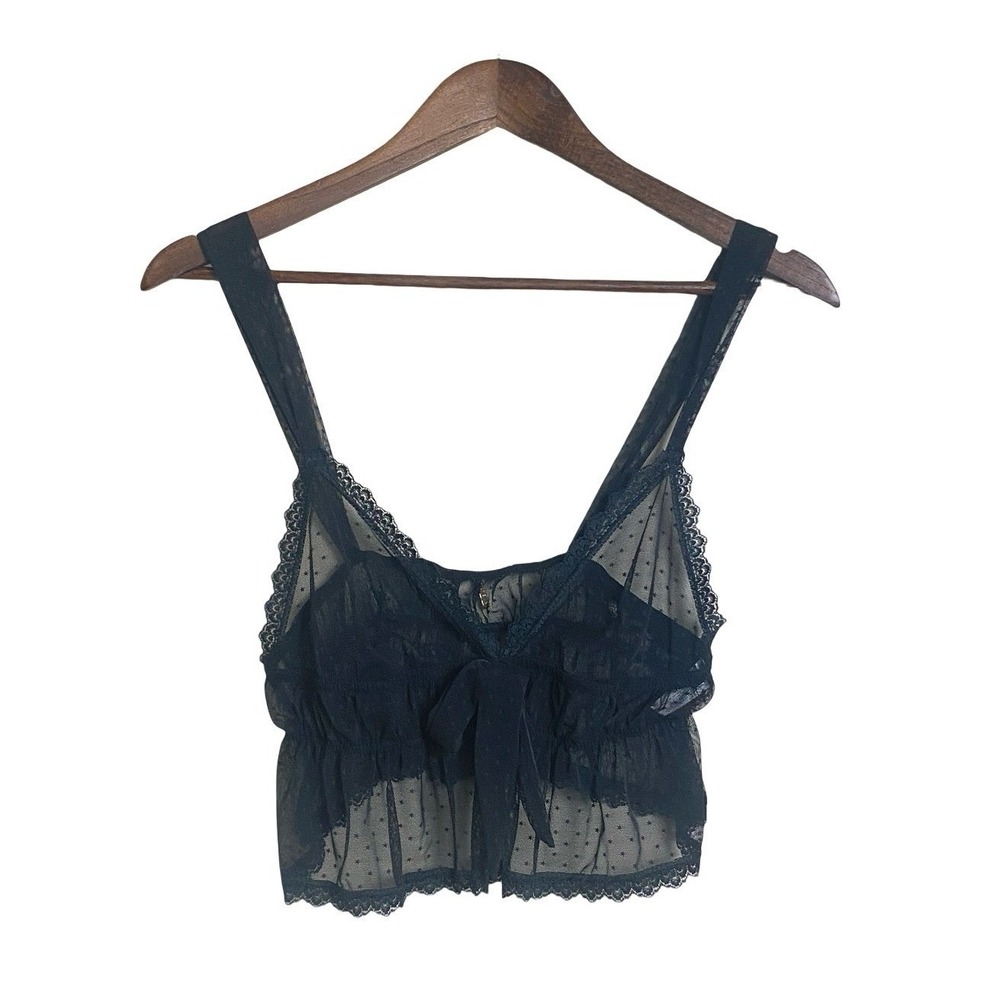Adoreโ Me Black Sheer Mesh Lace Bow Bralette Crop Top Swiss Dot Small